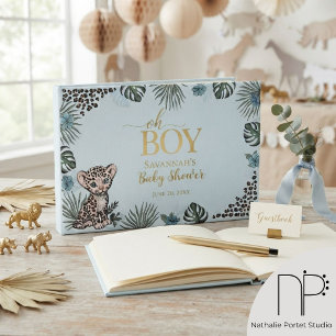 Livre d'or de Baby Shower 'Léopard à Feuille d'Or