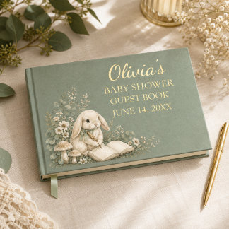 Livre d'or de baby shower Woodland Bunny Sage