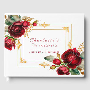 Livre D'or De belles roses rouges Quinceañera en filigrane d'