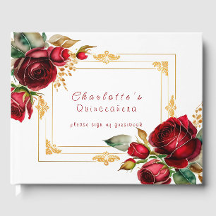 Livre D'or De belles roses rouges Quinceañera en filigrane d'