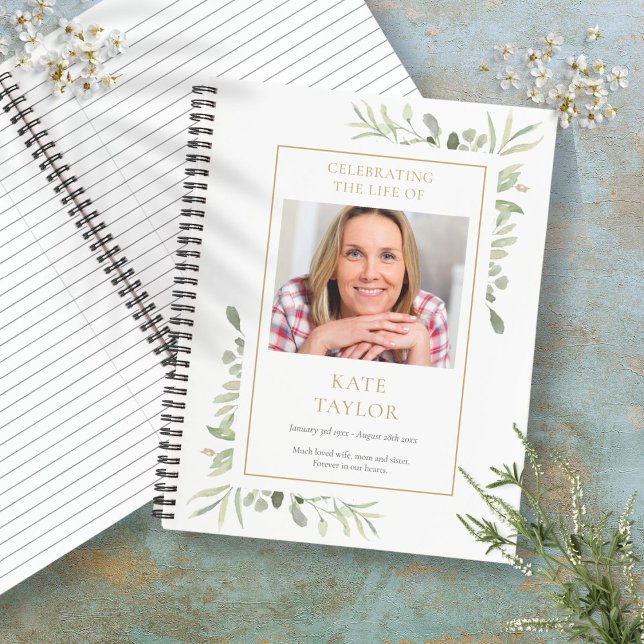 Livre d'or de célébration funéraire de verdure (Greenery Funeral Memorial Celebration Guestbook Notebook)