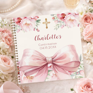 Livre d'or de confirmation ruban rose crème fleurs