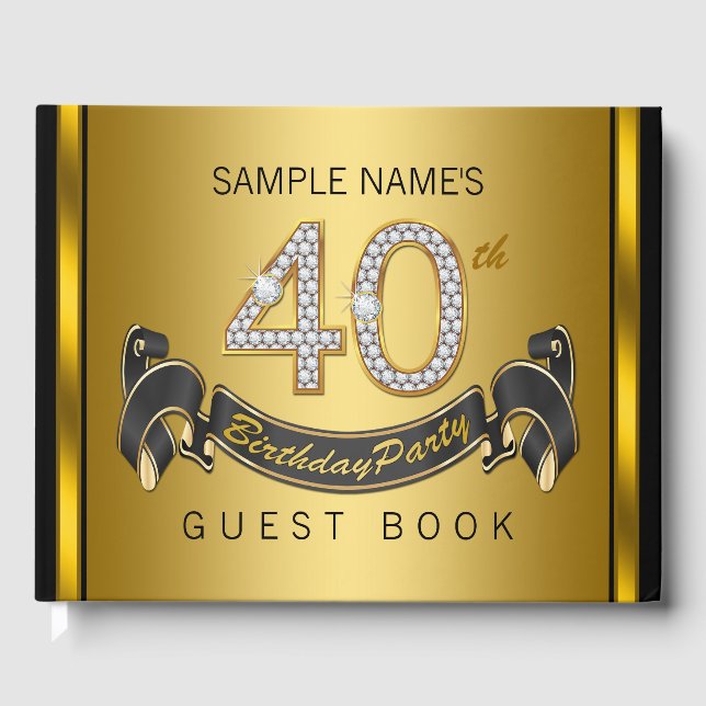 Livre d'or de fête d'anniversaire 40 ans Noir Or (Recto)