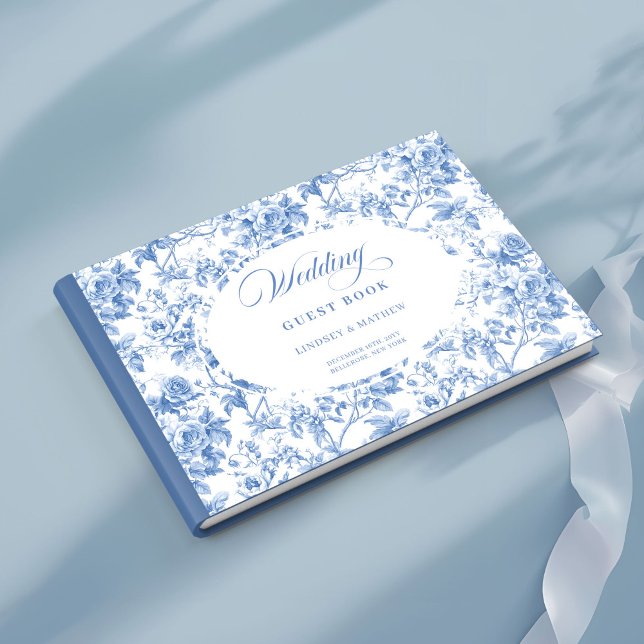Livre d'or de fleurs de roses Navy Timeless Toile (Timeless Navy Roses Floral Toile Guest Book)