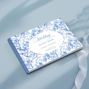 Livre d'or de fleurs de toile de Jouy bleu marine 