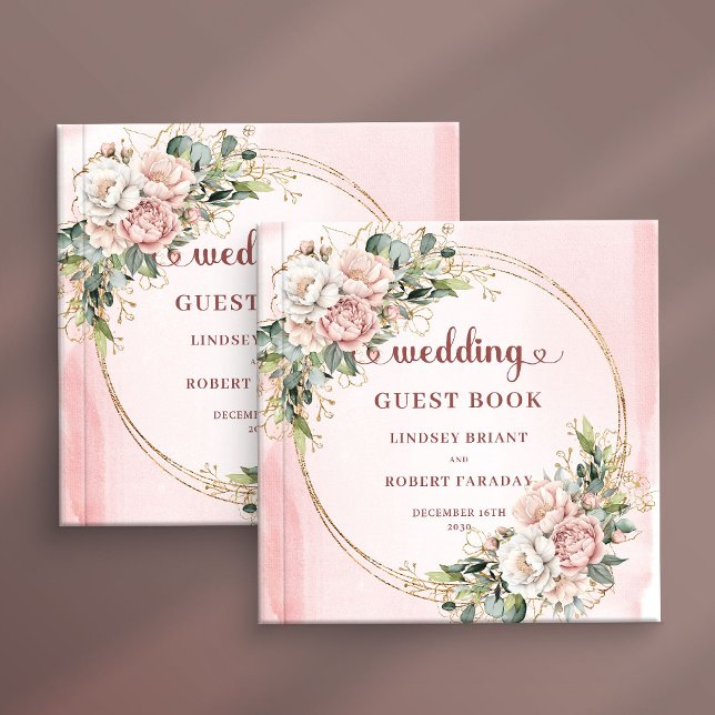 Livre d'or de fleurs et de verdure en or rose inte (Timeless Rose Gold Flowers and Greenery Guest Book)