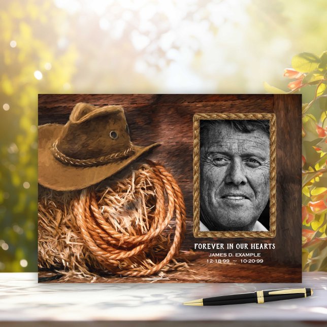 Livre d'or de funérailles avec chapeau de cowboy P (Rustic cowboy memorial service and funeral guest book.)