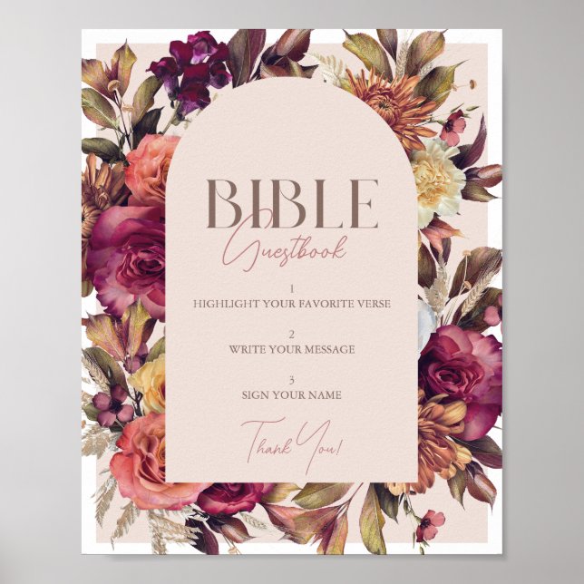 Livre d'or de la Bible Baby shower rose d'automne (Devant)