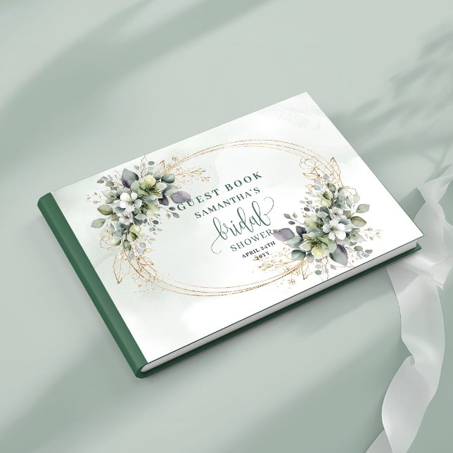 Livre d'or de la mariée au feuillage doré vert (Green Gold Foliage Bridal Shower Guest Book)