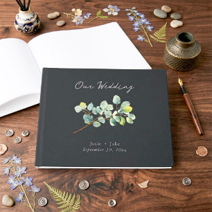 livre d'or de mariage à branche d'eucalyptus