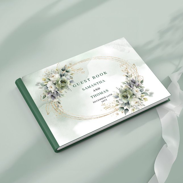 Livre d'or de mariage à feuillage botanique vert p (Dusty Green Botanical Foliage Wedding Guest Book)