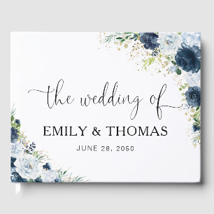 Livre d'or de mariage à fleurs bleu marine