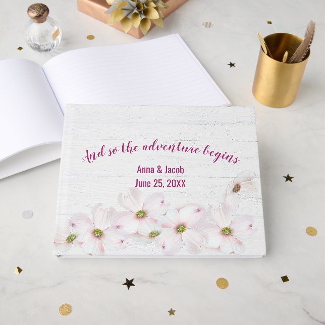 Livre d'or de mariage à fleurs de cosmos rose (Recto ouvert)