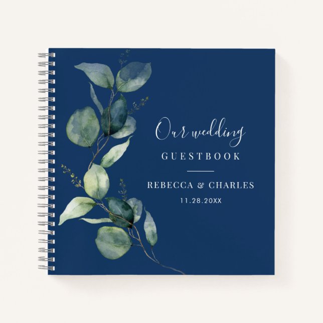 Livre d'or de mariage à la gouache avec verdure d' (Devant)