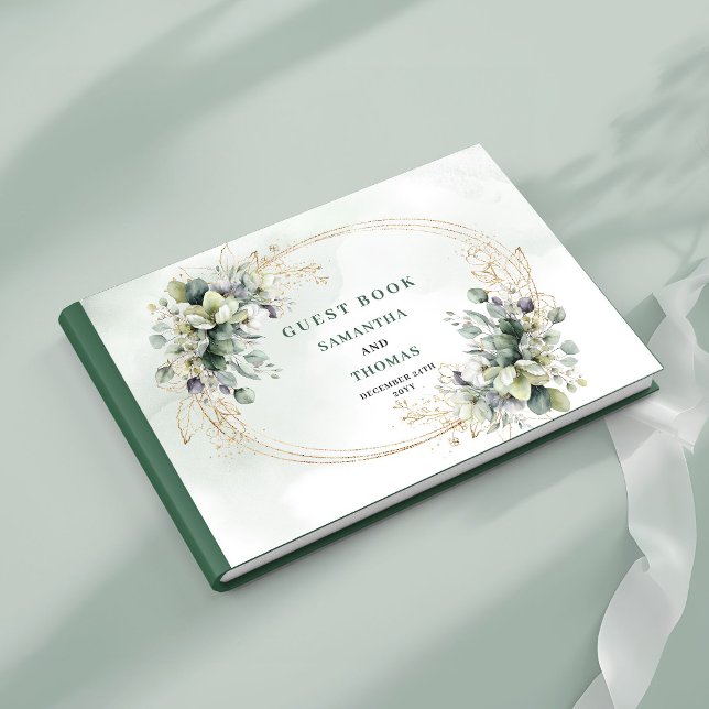 Livre d'or de mariage à la verdure d'eucalyptus ve (Dusty Green Eucalyptus Greenery Wedding Guest Book)