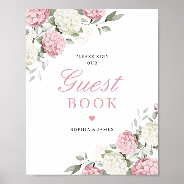 Livre d'or de mariage à la verdure d'hydrangea ros (Devant)