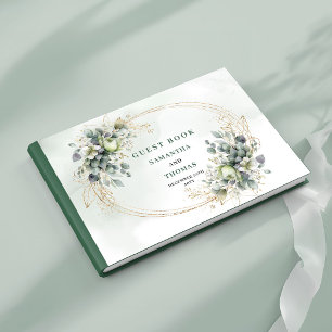 Livre d'or de mariage à l'aquarelle botanique vert