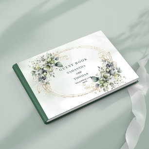 Livre d'or de mariage à l'aquarelle botanique vert