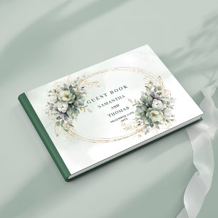 Livre d'or de mariage à l'aquarelle vert poussiére