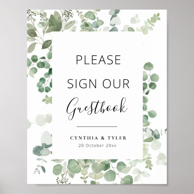 livre d'or de mariage à l'eucalyptus avec écriture (Devant)