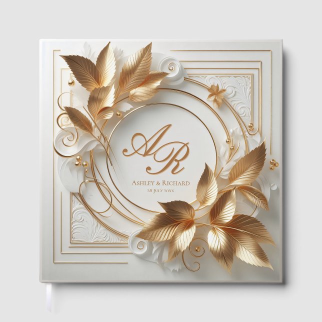 Livre d'or de mariage à monogramme doré élégant (Recto)