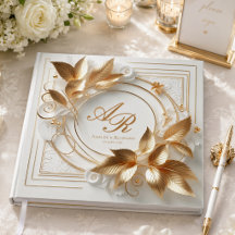 Livre d'or de mariage à monogramme doré élégant