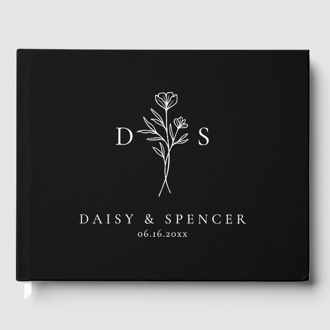 Livre d'or de mariage à monogramme floral noir sim (Recto)