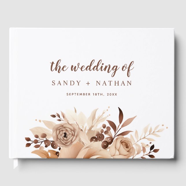 Livre d'or de mariage à motif floral beige bohème (Recto)