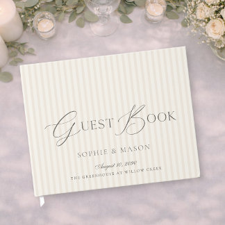 Livre d'or de mariage à rayures beige minimaliste