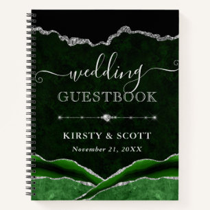 Livre d'or de mariage Agate Pailleté Vert & Argent