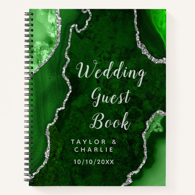 Livre d'or de mariage Agate verte et argentée (Devant)