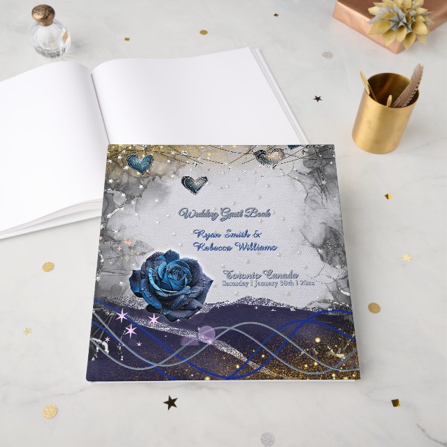 Livre d'or de mariage Argent Or Navy (Recto ouvert)