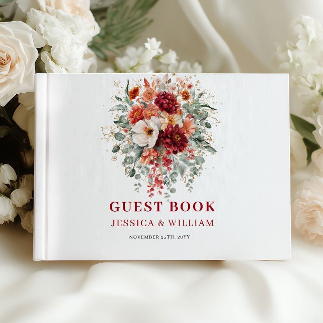 Livre d'or de mariage automnal Chic Deep Red Marsa (Chic Deep Red Marsala Autumn Wedding Guest Book)
