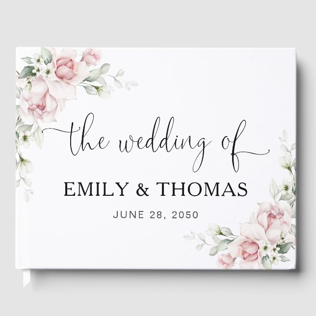 Livre d'or de mariage aux fleurs roses tendres (Recto)