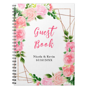 Livre d'or de mariage aux roses roses avec feuilla