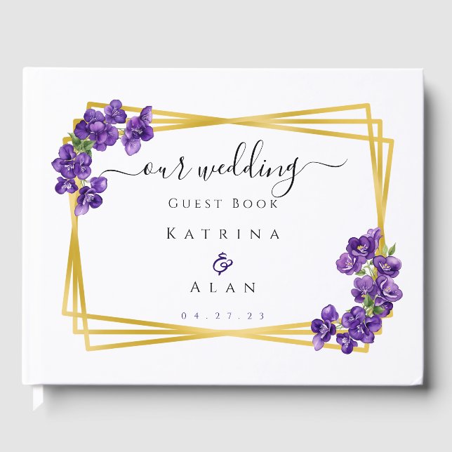 Livre d'or de mariage aux violettes Deep Purple (Recto)