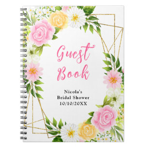 Livre d'or de mariage avec des fleurs roses et jau