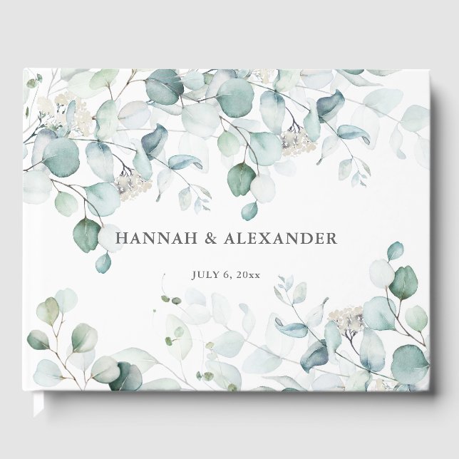 Livre d'or de mariage avec feuillage d'eucalyptus (Recto)
