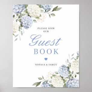 Livre d'or de mariage avec fleurs d'hortensia bleu
