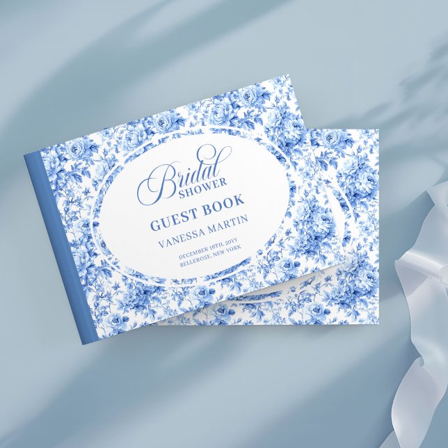 Livre d'or de mariage avec motifs de roses en toil (Stylish Navy Toile Roses Bridal Shower Guest Book

)