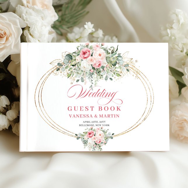 Livre d'or de mariage avec roses et verdure de tei (Rustic Blush Roses Greenery Wedding Guest Book)