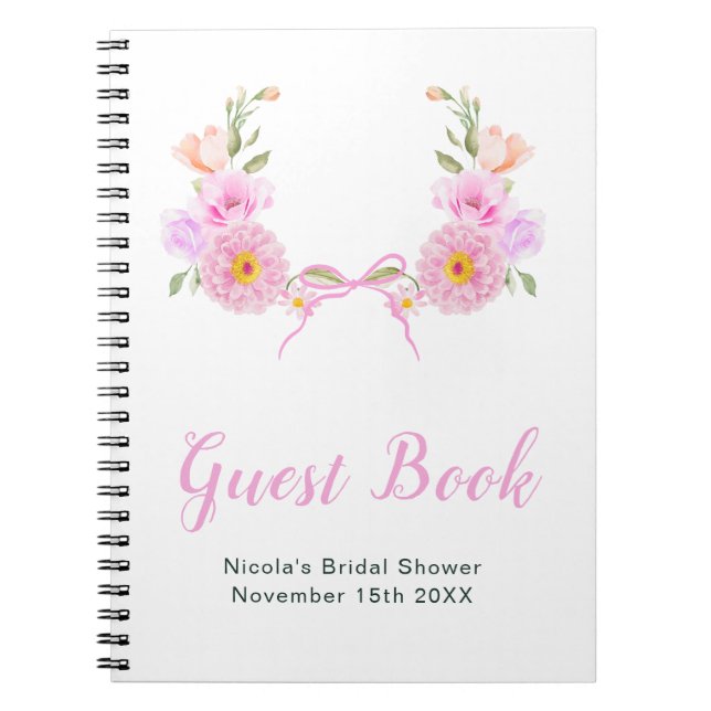 Livre d'or de mariage avec ruban floral rose (Devant)