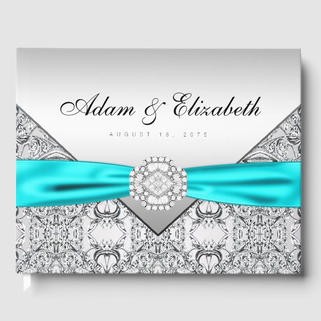 Livre d'or de mariage bleu sarcelle argent (Recto)