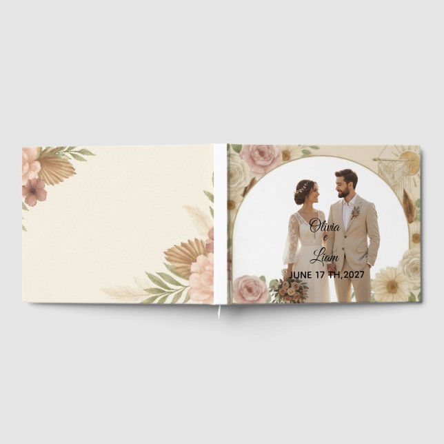 Livre d'or de mariage bohème élégant – Souvenir ro (Complet)
