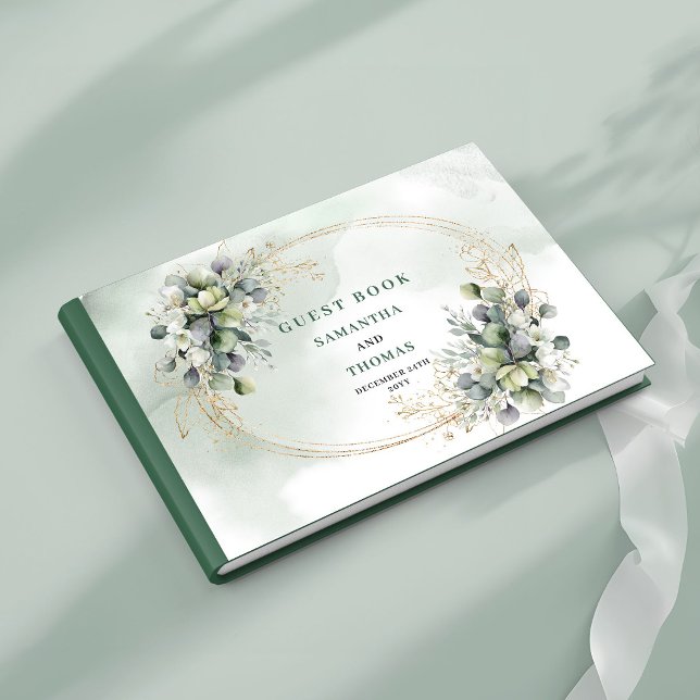Livre d'or de mariage botanique au feuillage vert  (Sage Green Foliage Botanical Wedding Guest Book)