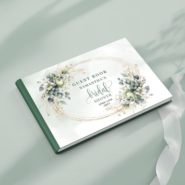 Livre d'or de mariage botanique vert blanc (Green White Botanical Bridal Shower Guest Book)