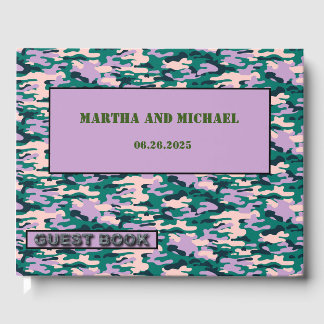 Livre d'or de mariage camouflage rose et vert