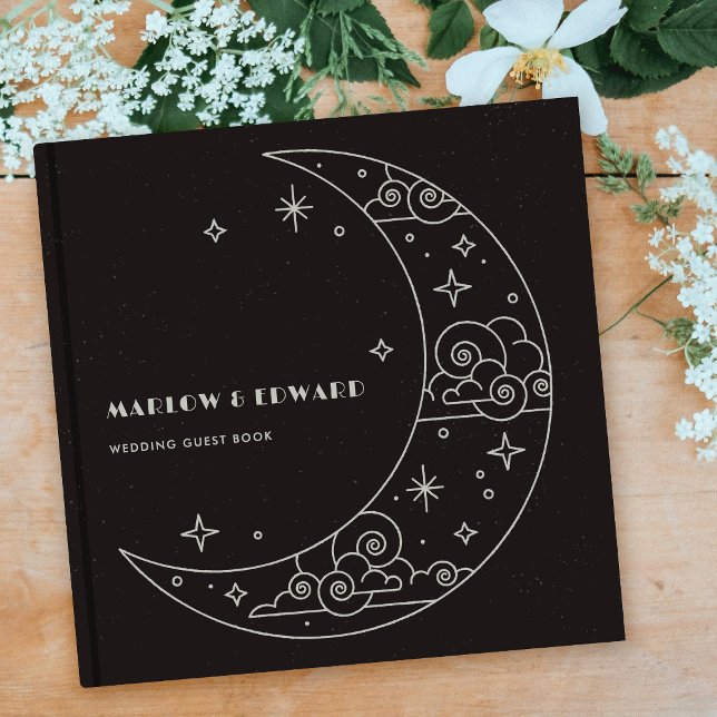 Livre d'or de mariage céleste Black Moon & Stars (Créateur téléchargé)