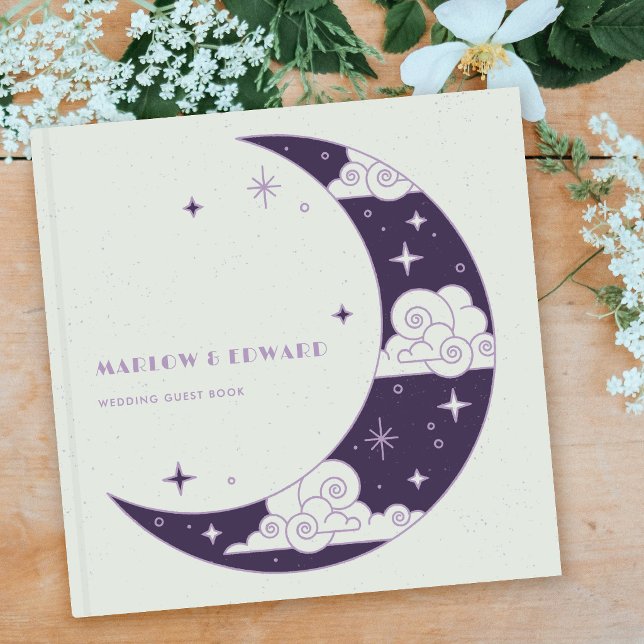 Livre d'or de mariage céleste Lune & Étoiles Viole (Créateur téléchargé)