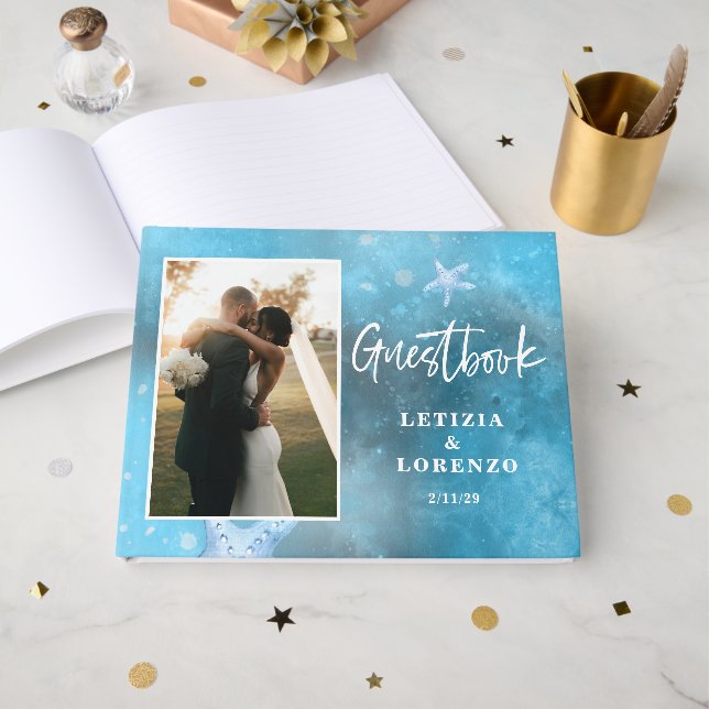 Livre d'or de mariage Deep Blue Sea Star (Recto ouvert)